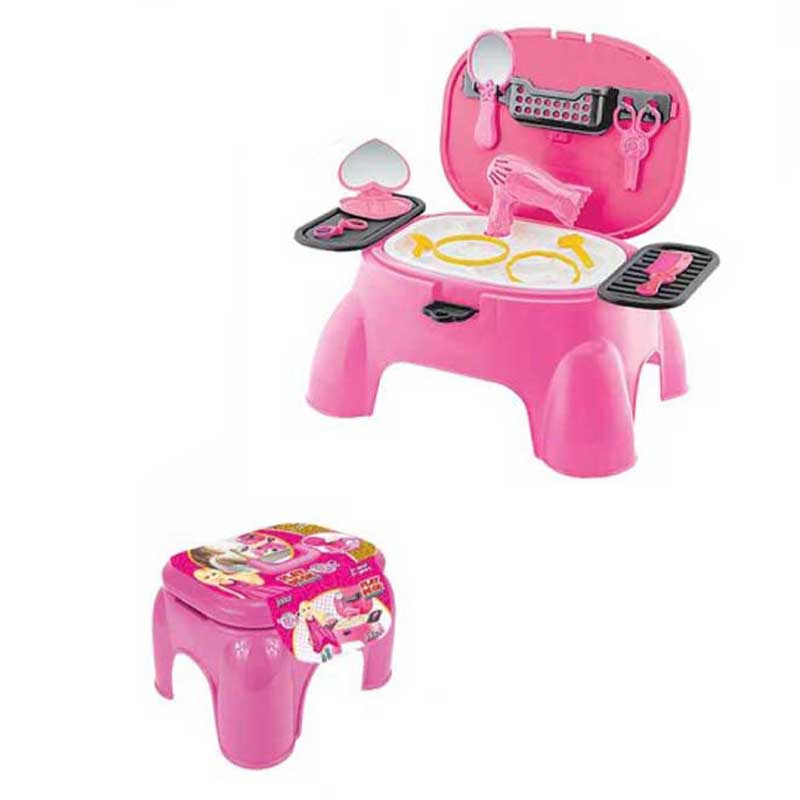 Colorful play chair with accessories for girl, hair salon