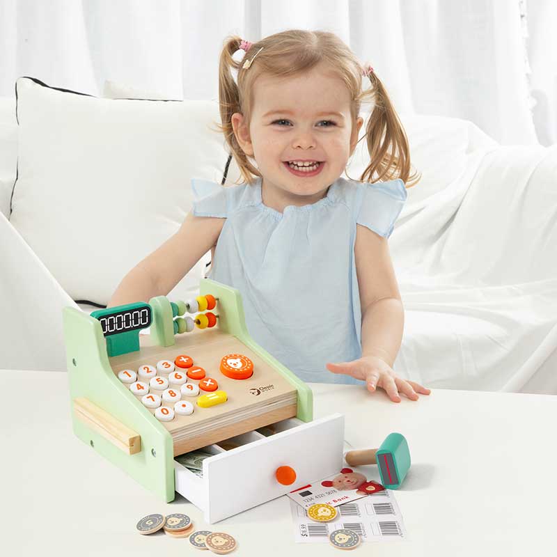 Wooden cash register - toy with accessories