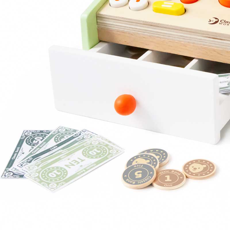 Wooden cash register - toy with accessories