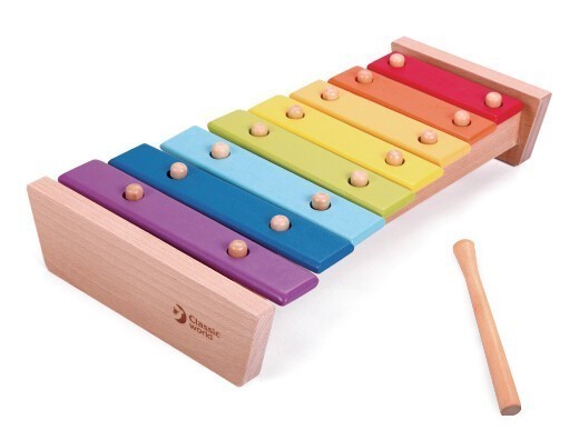 Wooden xylophone with the colors of the rainbow