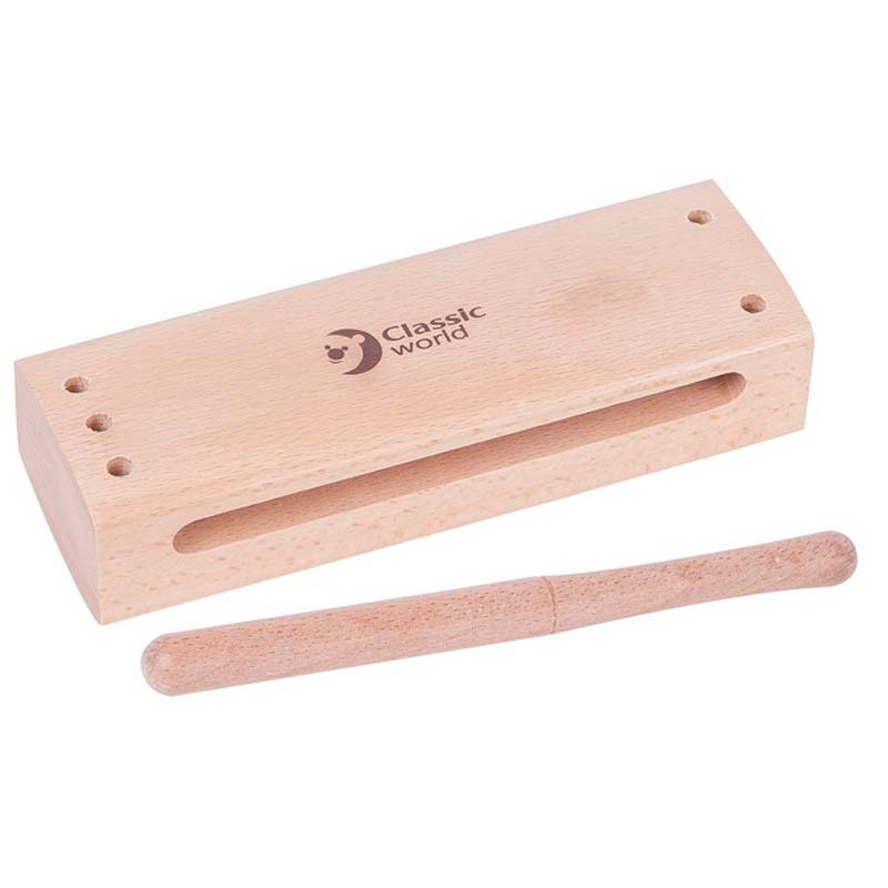 Wooden percussion musical instrument - baton with block, 18 cm