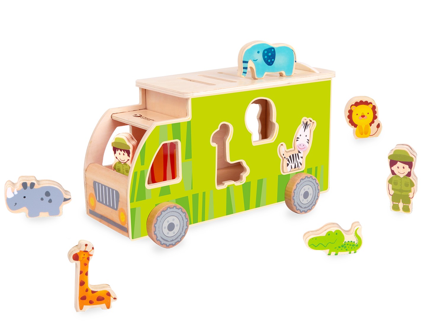 Wooden truck - sorter with animals - green