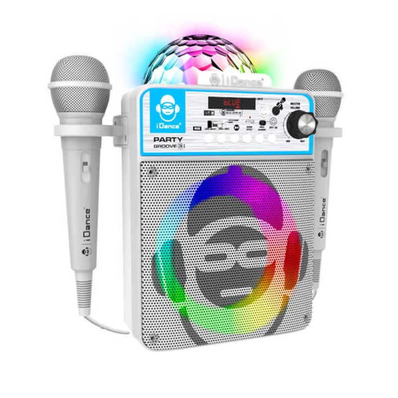 Karaoke Bluetooth speaker with 2 microphones and LED light, white