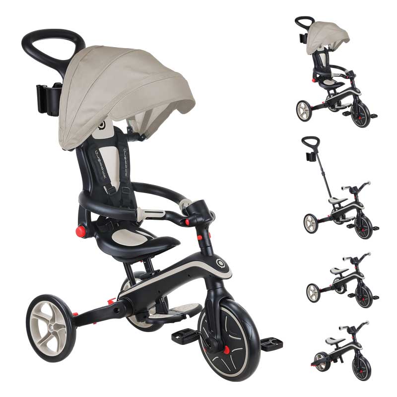 Детска триколка 4 в 1 GLOBBER EXPLORER TRIKE FOLDABLE, сгъваема, бежов цвят