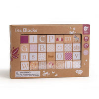 Children's constructor of wooden blocks with different symbols