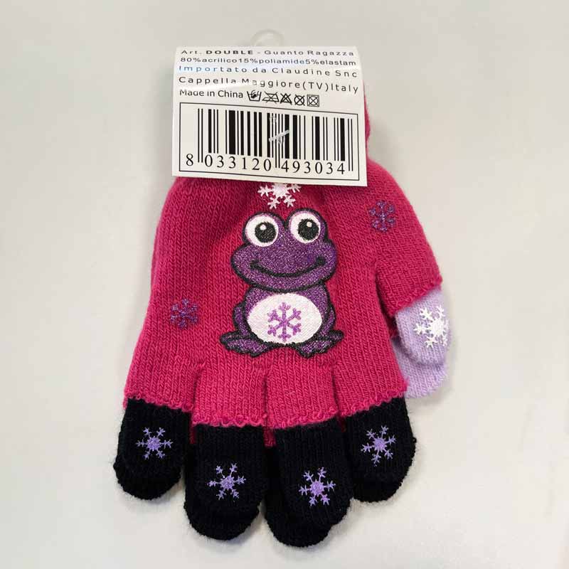 Children's gloves Zabka, pink/black, 6-10 years.