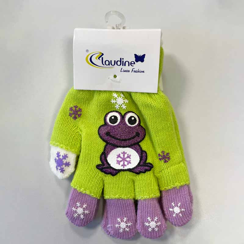 Children's gloves Zabka, green/purple, 6-10 years.