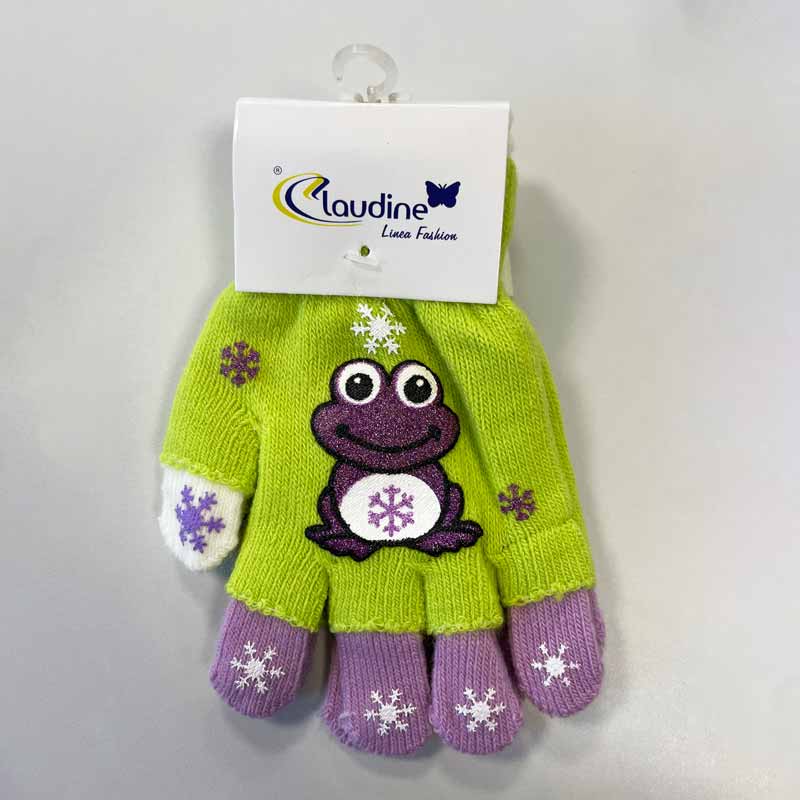 Children's gloves Zabka, green/purple, 6-10 years.