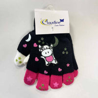 Children's gloves Kravicka, black/pink, 6-10 years.