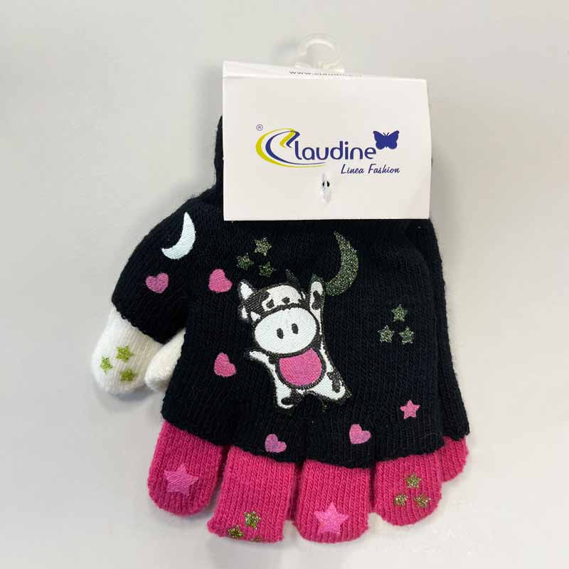 Children's gloves Kravicka, black/pink, 6-10 years.