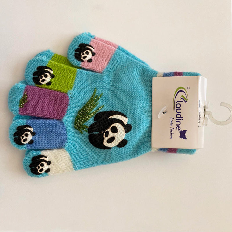 Children's gloves Panda, blue, 3-5 years.