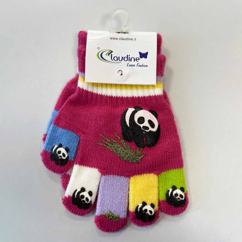 Children's gloves Panda, violet, 3-5 years.