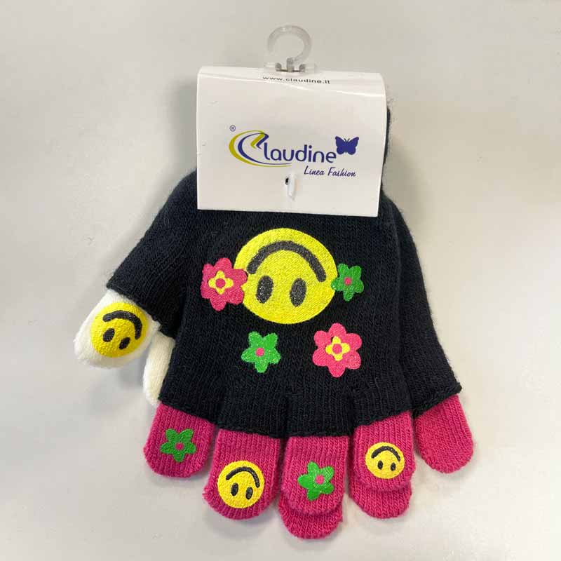 Children's gloves Smile, black/pink, 6-10 years.