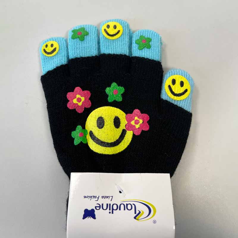 Children's gloves Smile, black/blue, 6-10 years.