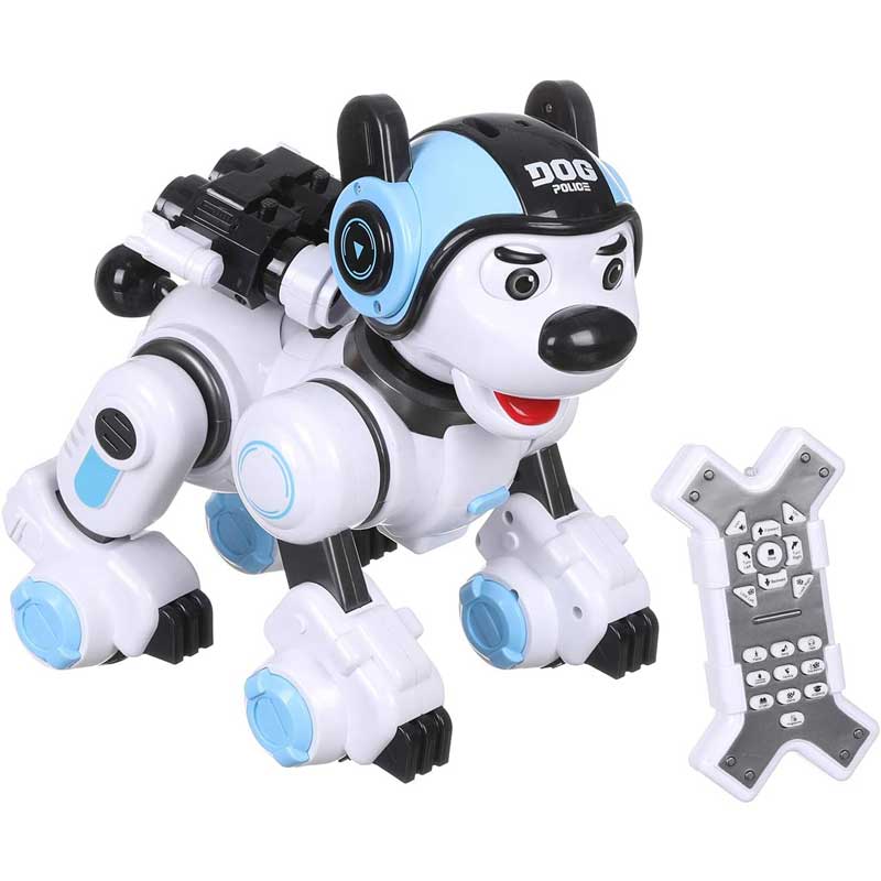 Interactive police dog - robot with a blue helmet