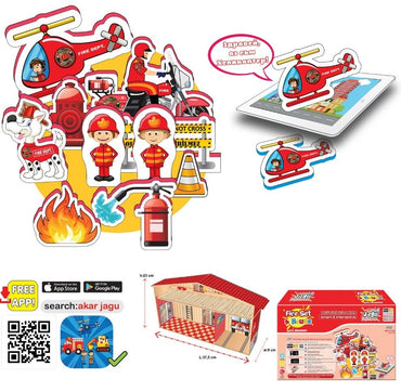 Talking toy set - Fire station and house, 13 parts