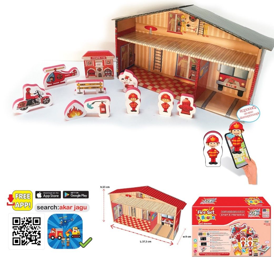 Talking toy set - Fire station and house, 13 parts