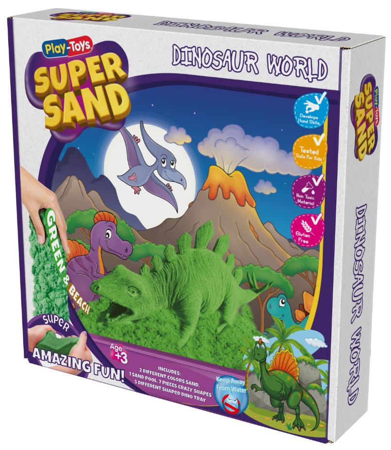 Комплект с кинетичен пясък  Zzand - Dino World, 2 x 200 g и аксесоари