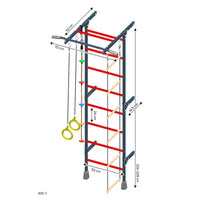 Шведска стена за детска гимнастика, метална, с аксесоари, сива