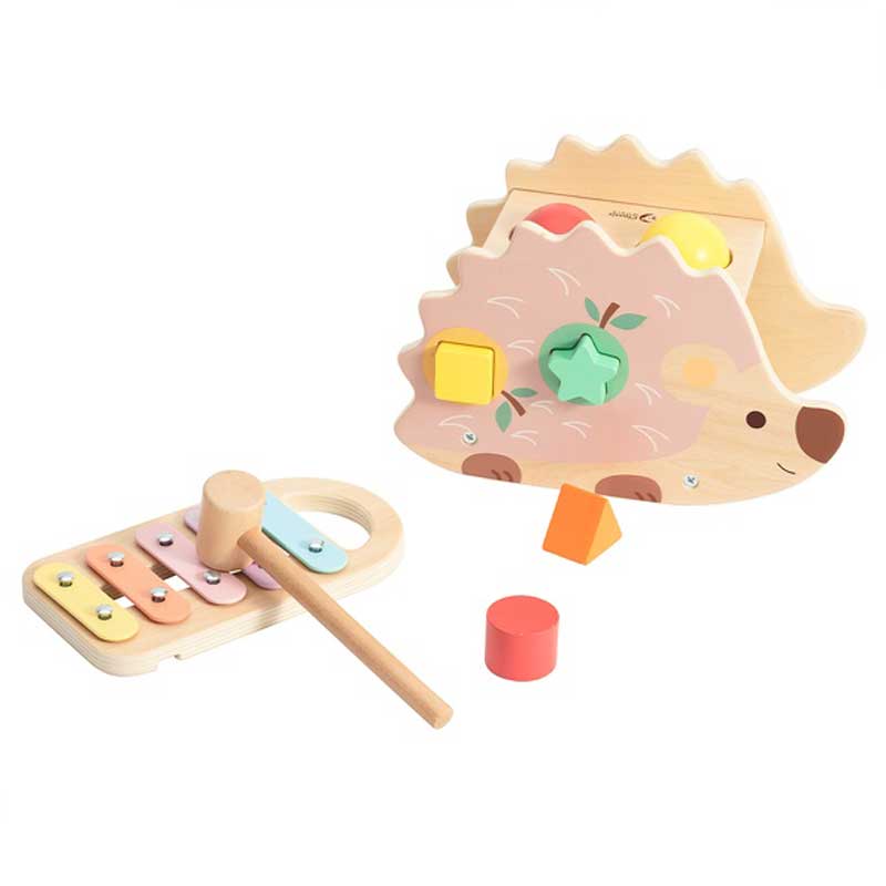 Funny wooden hedgehog - a sorter with a xylophone in pastel colors