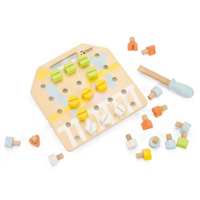 A fun wooden board for placing screws with accessories